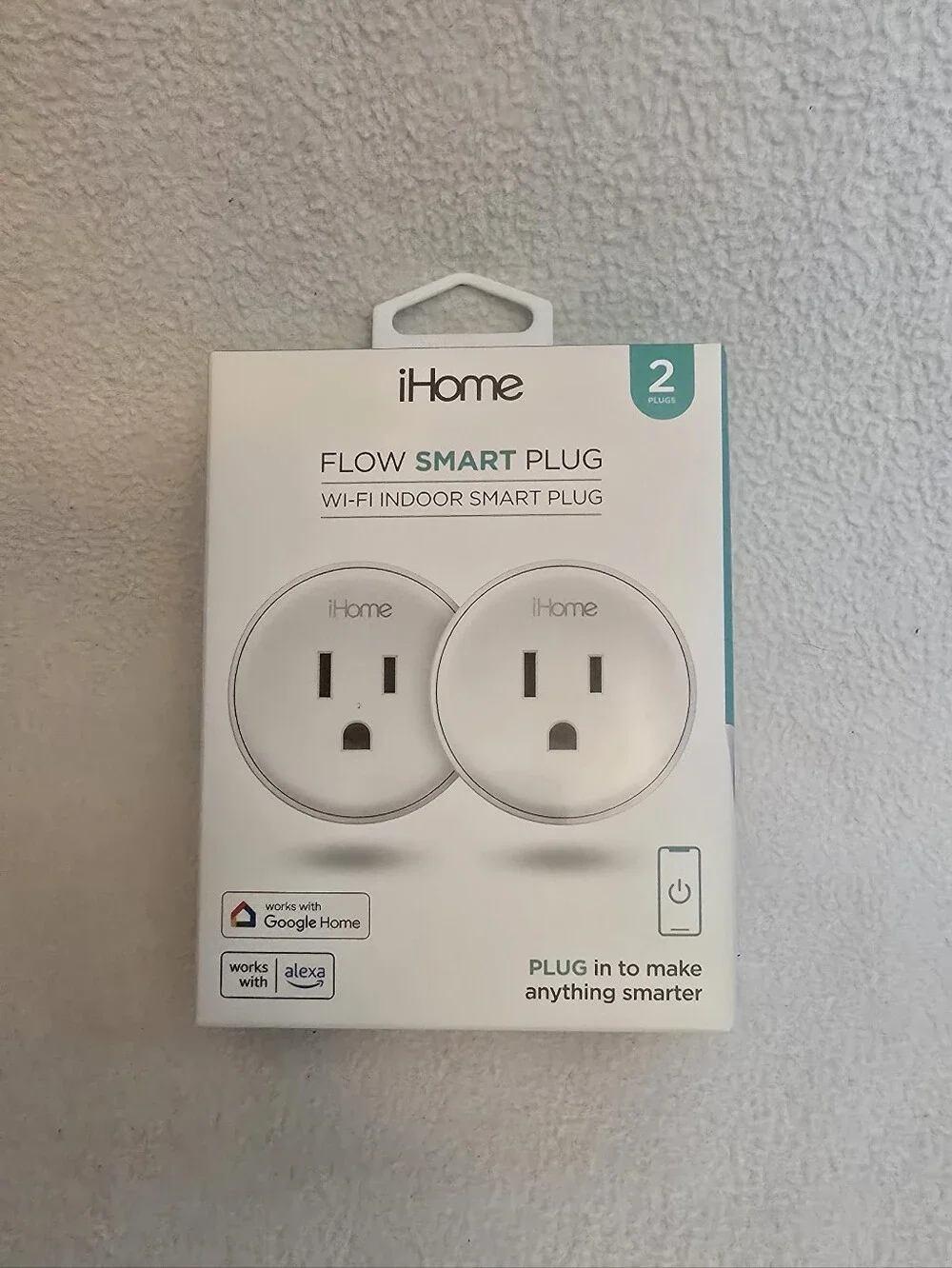 iHome Flow Smart Plug Wi‑Fi Indoor Smart Plug - White (2 Pack)